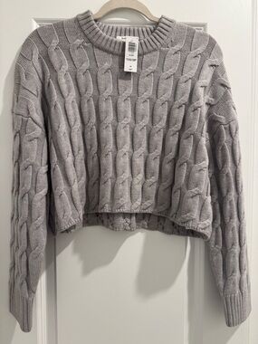 Babaton by Aritzia Gray Cable-Knit Cropped Sweater- New with Tags!